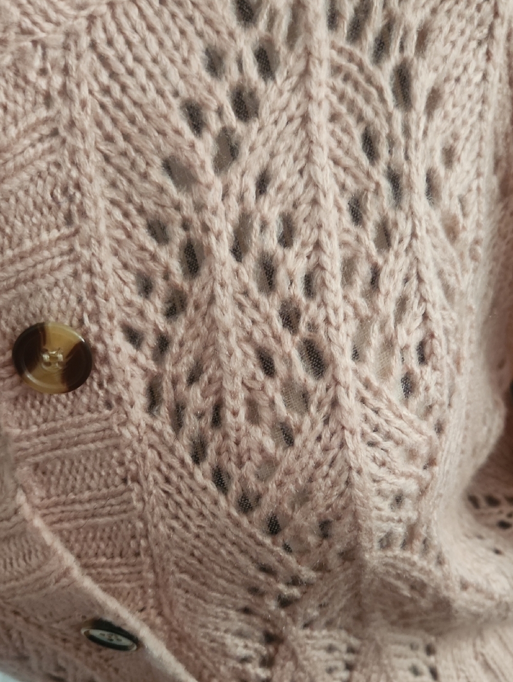 Soft Pink Openwork Knit Cardigan Sweater - Picture 3 of 5